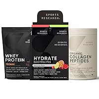 Organic Collagen Peptides (Unflavored - 30 Servings), Hydrate Electrolytes Powder Packets (Variety Pack - 16 Servings) and Whey Protein Isolate (Dutch Chocolate Flavor - 25 Servings)