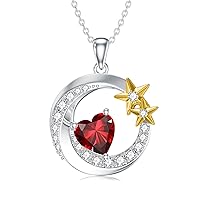 SLIACETE Moon and Star Heart Birthstone Necklace for Women Girls 925 Sterling Silver Moon and Star Pendant Necklace Birthstone Jewelry Gifts for Mom Daughter Wife Girlfriend Sister