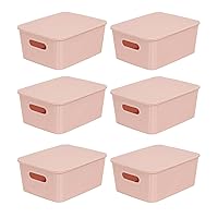 Glad Storage Baskets with Lids - Set of 6 Stackable Plastic Boxes with Handles - Decorative Shelf Organizer Bins for Bathroom and Closet, Pink, 1 Gallon