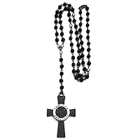 Veritas Aequitas Metal Pendant with 32 Inch Plus 2 1/2 Inch Drop Rosary Necklace Gunmetal With Silver Color