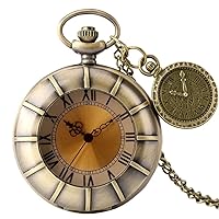 Roman Numerals Display Quartz Necklace Pocket Watch Vintage Bronze Sweater Chain Pendant Antique Clock Gift