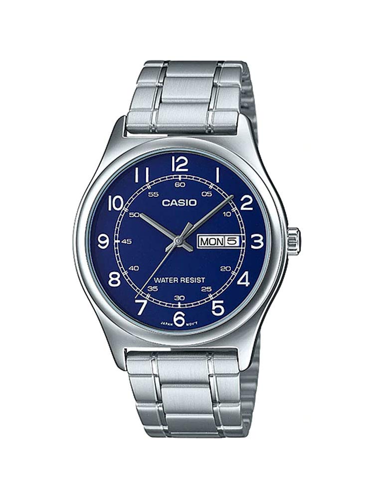 Casio MTP-V006D-2B Men's Stainless Steel Easy Reader Blue Dial Day Date Analog Dress Watch