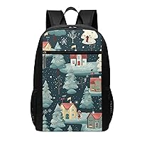 Warm Christmas House Print Simple Sports Backpack, Unisex Lightweight Casual Backpack, 17 Inches
