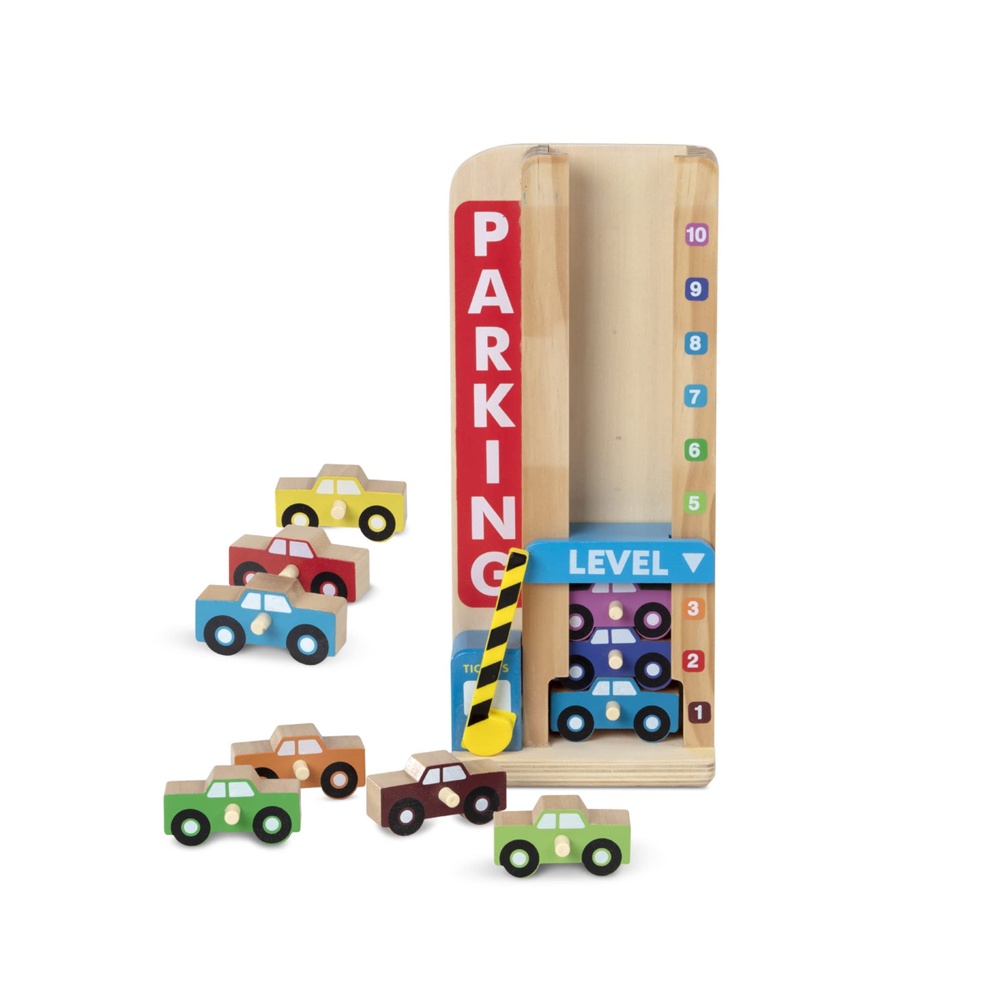 Stack Count Wooden Parking Garage Sturdy 10 Cars Drop Down Counter Math Skills 