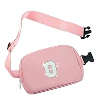 Initial Belt Bag Small Waist Fanny Pack Crossbody Purse Cross Body Pouch with Preppy Monogrammed Letter Patch for Teens Girlfriend, Cute Travel Bride Bridal Shower Gift Pink (O)