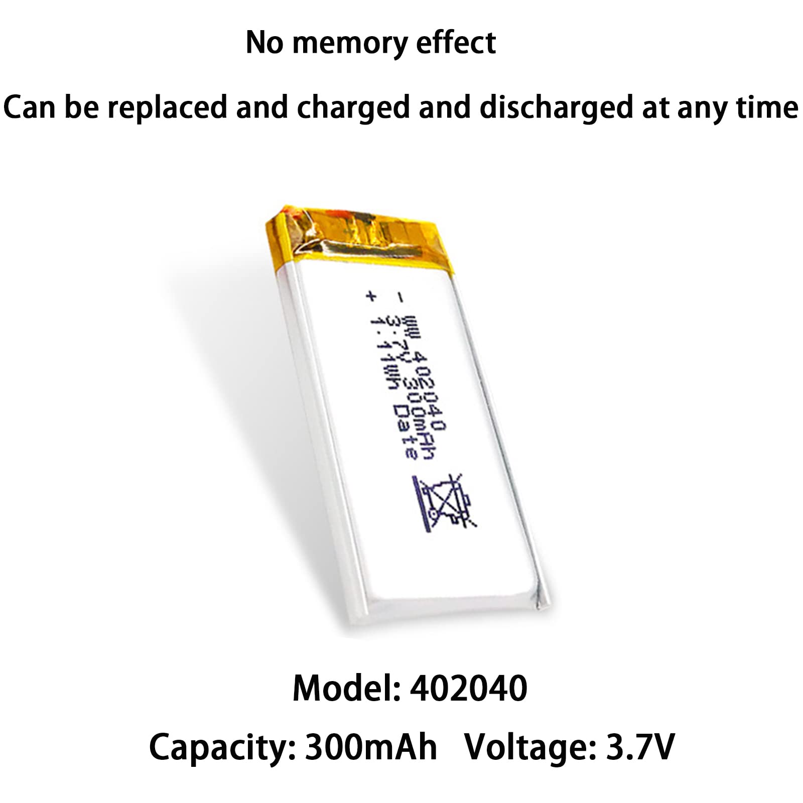 Jieoto 3.7V Household Li-Battery 300mAh 402040 Lithium Polymer ion Battery Rechargeable Lithium-ion Polymer Battery Pack with Protection Board(2 pcs)