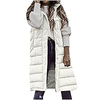 TUNUSKAT Sets, Long Puffer Vest Women Plus Size Winter Coats Sleeveless Hoodie Jacket Full Zipper Down Coat Warm Puffer Outwear