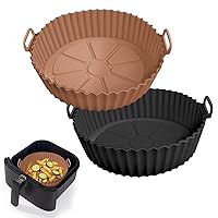 2 Pack Air Fryer Silicone Liners for 5 QT or Bigger,Silicone Air Fryer Liners Inserts,Replacement of Flammable Parchment Paper,Reusable Baking Tray Oven Accessories,Brown+Blk(Top8.66in, Bottom7.48in)