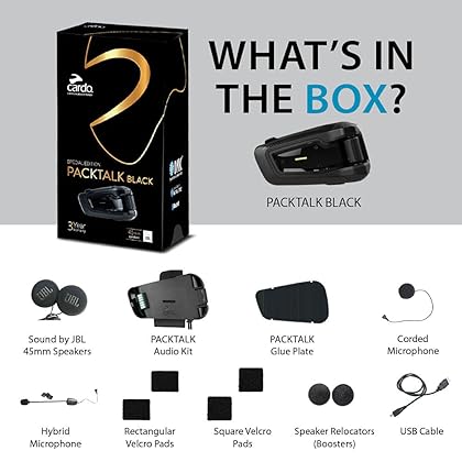 Cardo PTB00040 - PACKTALK Special Edition Motorcycle Bluetooth Communication System Headset - Black, Single Pack