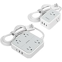 Flat Plug Power Strip 2 Pack, TESSAN Ultra Thin Extension Cord with 3 USB Wall Charger (1 USB C), Nightstand Charging Station, 5 ft Slim Plug for Cruise, Travel, Dorm Room Essentials…