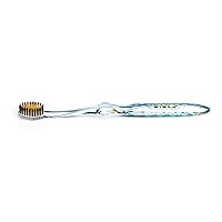 Antibacterial Manual Toothbrush【Gold & Bamboo Charcoal】 Blue Handle - Pro Head, Soft Medium Bristles - Against Bleeding, Sensitive Teeth Gum - Deep Clean Plaque Removal - Travel Case