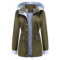 Womens Trenchcoat Rain Jacket Stripe Lined Hooded Raincoat Waterproof Outwears Lightweight Windbreaker Travel Ski