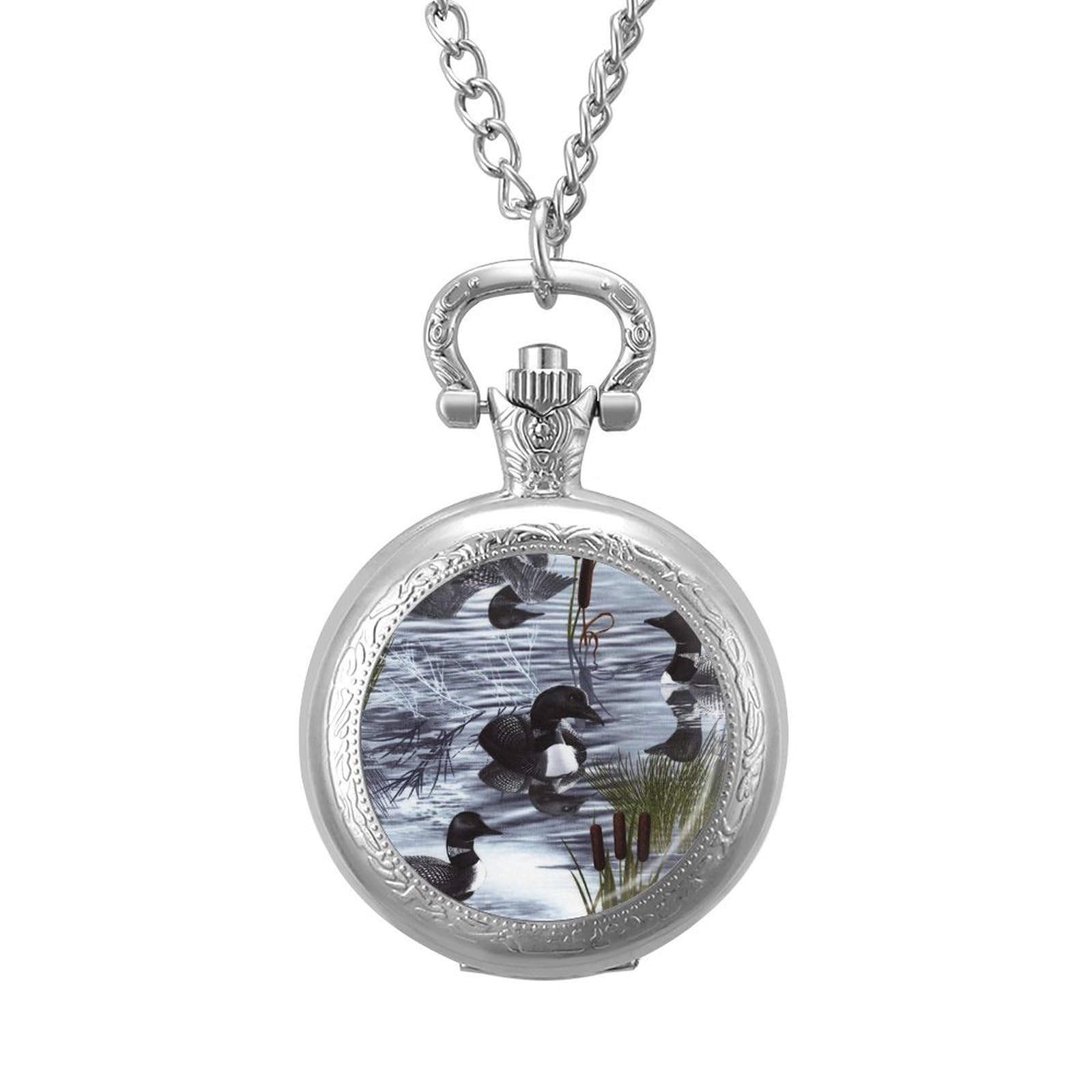 Loons Duck Vintage Pocket Watches with Chain for Men Fathers Day Xmas Present Daily Use