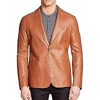 Classic Men's Lambskin Leather Blazer Button Coat Jacket MIXB045