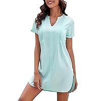 Summer Outfits for Women, Womens Casual Short Sleeve V Neck Solid Color Dresses Pleated Women's Dress, S, XXL