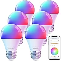 Color Changing Smart WiFi Light Bulbs, Work with Alexa & Google Home, A19 E26 Dimmable RGBTW Bulbs, No Hub Needed, 800 Lumen, 2.4Ghz WiFi, 6 Pack