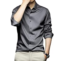 Men's Ice Silk Business Shirt, Anti-Wrinkle Quick-Drying,Luxury Shiny Silk Like Satin Button Up Dress Shirts