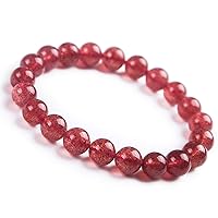 8mm Natural Red Strawberry Quartz Crystal Clear Round Beads Women Men Bracelet AAAA