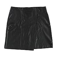 Womens Faux-Leather Faux-Wrap Mini Skirt Black M