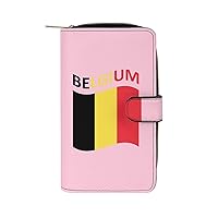 Flag of Belgium Womens Leather Wallets Slim Card Holder Purse RFID Blocking Bifold Clutch Handbag Zippered Pocket, vfdjc430