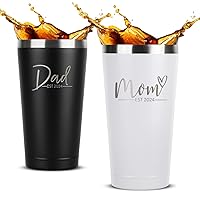 Sodilly New Mom and Dad Gifts - Mom Est 2024 | Dad Est 2024 - New Mom & Dad Gifts for After Birth - Pregnancy Gifts for First Time Parents - Tumbler White/Black 16 oz