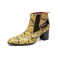 Men's Fashion Casual Novelty Leather Chelsea Boots Snakeskin Texture Dress Chukka Comfort Western Hight Top Boot