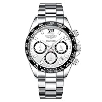 Men Sport Analogue Stainless Steel Band Wristwatch Dress Waterproof Luminous Calendar Chronograph Quartz Watch Casual Fashion
