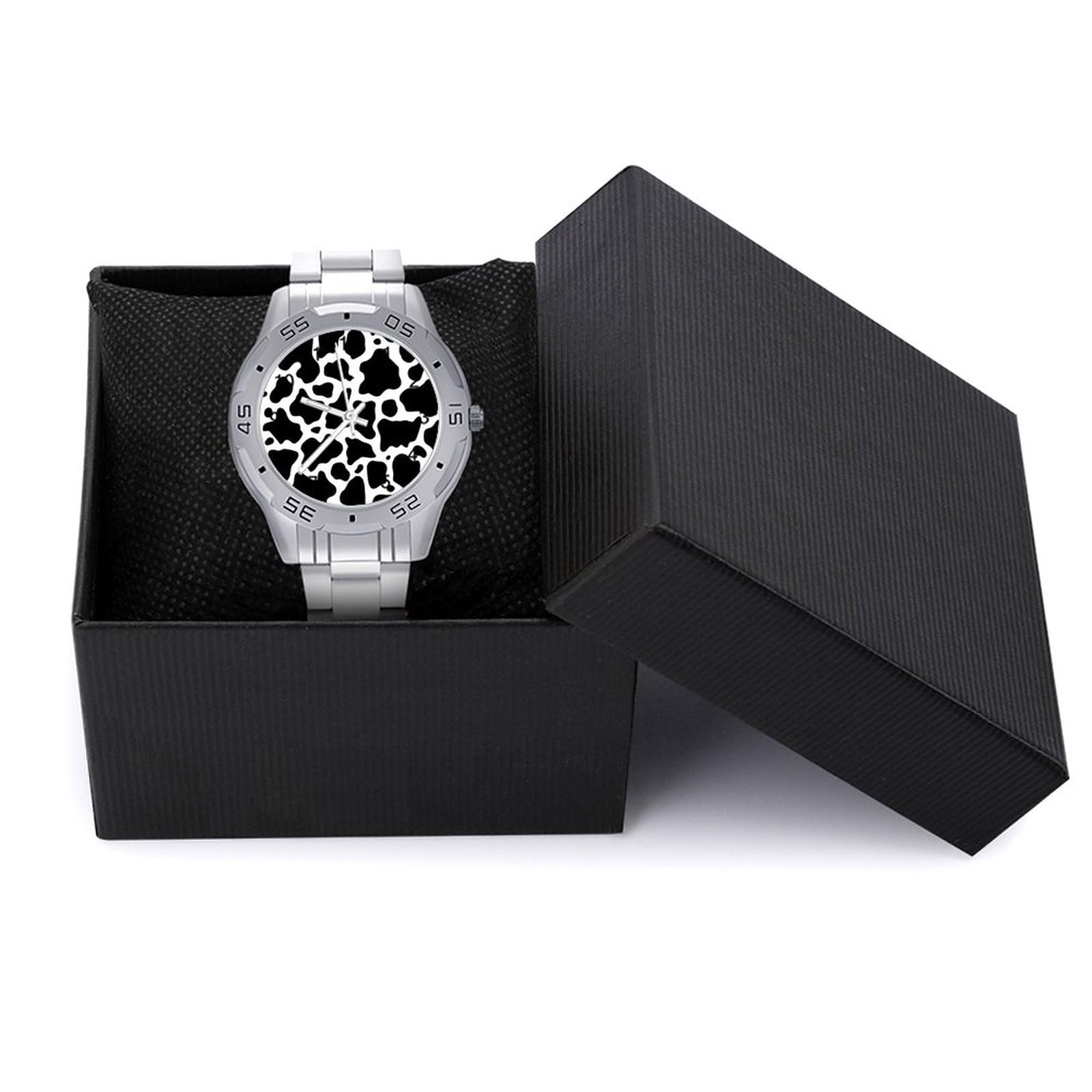 Cow Pattern Stainless Steel Band Business Watch Dress Wrist Unique Luxury Work Casual Waterproof Watches