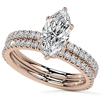 925 Silver 10K/14K/18K Solid Rose Gold Handmade Engagement Ring 3.0 CT Marquise Cut Moissanite Diamond Solitaire Wedding/Bridal Rings Set for Women/Her Propose Rings