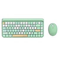 UBOTIE 84Keys Colorful Wireless Computer Keyboards and Mice Combos, Mini Compact Retro Typewriter Design Laptop Keyboards with 2.4GHz USB Nano (New Green-Colorful)
