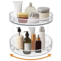 VAEHOLD 2 Tier Lazy Susan Turntable Spice Rack Organizer for Kitchen Cabinet, Farmhouse Tiered Tray Decorative Trays for Fruit, Snacks - Organizer for Cupboard, Pantry, Bathroom, Table