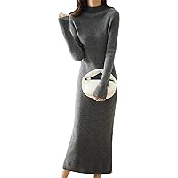Elegant Sweater Women's Dress Solid Wool Knitted Long Sleeve Knee Length Dress Autumn/Winter