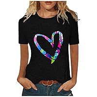 Womens V Neck T Shirts Couples Gifts Turtleneck Short Sleeve Tee Oversized Date Plaid Shirts for Women