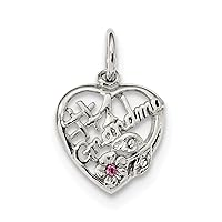 14.1mm 925 Sterling Silver Rhodium Plated Pink and White CZ Cubic Zirconia Simulated Diamond Number 1 Grandma Pendant Necklace Jewelry for Women