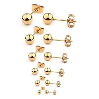 Ruifan 20G Stainless Steel Ball Stud Earrings for Men Women Round 3-8mm 6Pairs