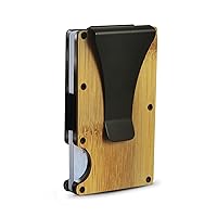 Carbon Fiber Wallet Mini Credit Card Holder, RFID Blocking Slim Wallet and Money Clip, Front Pocket Wallets for Men- Minimalist Futuristic Design（Wood grain）