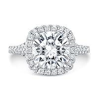 Siyaa Gems 3 CT Cushion Moissanite Engagement Ring Wedding Eternity Band Vintage Solitaire Halo Silver Jewelry Anniversary Promise Ring