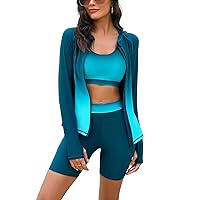 GRACE KARIN Women's 3 Piece Rash Guard Built-in Bra Long Sleeve UV Sun Protection Swimsuit Zip up Swim Top Shirt Modest