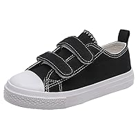Kids Canvas Shoes for Boys Girls Low Top Sneaker Adjustable Strap White Canvas Sneaker