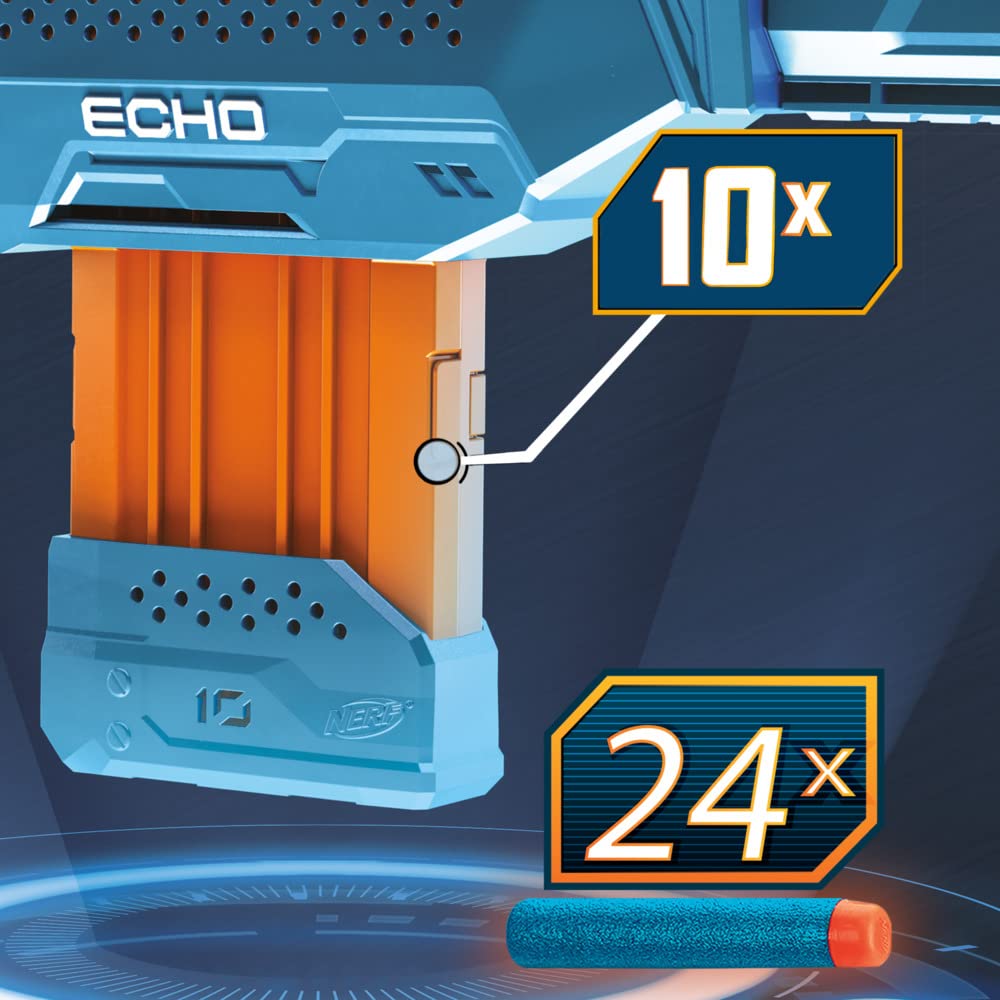 Nerf Elite 2.0 Echo CS-10 Blaster – 24 Official Nerf Darts, 10-Dart Clip, Removable Stock and Barrel Extension, 4 Tactical Rails, Multicolor, 6.67 x 68.58 x 31.75 cm