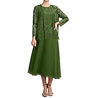 SERYO Mother of The Bride Dresses Lace Chiffon - Scoop Nack Mother of The Groom Dresses with Jacket
