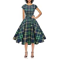 PUKAVT Women's 1950 Boatneck Cap Sleeve Vintage Swing Cocktail Party Dress with Pockets