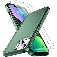 SPIDERCASE Designed for iPhone 13 Case/iPhone 14 Case, [10 FT Military Grade Drop Protection] [with 2 pcs Tempered Glass Screen Protector] Cover for iPhone 13 & 14 6.1 inch-Dark Green