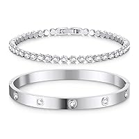 doubgood Gold Bracelets for Women Stackable Gold Bangles for Women Tennis Bracelets Bangle Bracelets Cubic Zirconia 14K Gold Plated Jewelry for Mother's Day Gifts Valentine Wedding Birthday 6.5/7/7.5