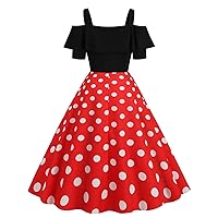 Women 1950s Polka Dots Dresses Vintage Pink Rockabilly Dresses Off Shoulder Swing Party Gowns Pin Up Knee Length Dress