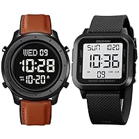 Square + Round Men's Digital Watch Big Numbers Dial Large Face Waterproof LED Watches with Alarm Date Stopwatch