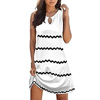 Summer Dresses for Women 2024 Trendy Keyhole Sleeveless Tank Sundress Cute Striped Casual Beach Mini Dress