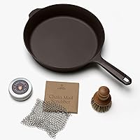 Starter Set: No.8 Cast Iron Skillet (10.25 in, 4.5 lbs) with Cast Iron Cleaning Kit — Smoother, Lighter, Made in USA, Vintage Design, Pre-Seasoned