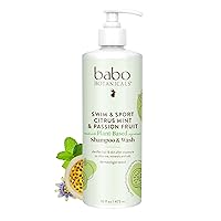 Babo Botanicals Swim & Sport Citrus Mint & Passion Fruit Shampoo & Wash - Purifying Cleanser for hair & body- Removes chlorine & sweat - For all ages - Scented with Citrus & Peppermint Essential Oils