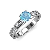Blue Topaz & Natural Diamond (SI2-I1, G-H) Engagement Ring 1.95 ctw 14K White Gold